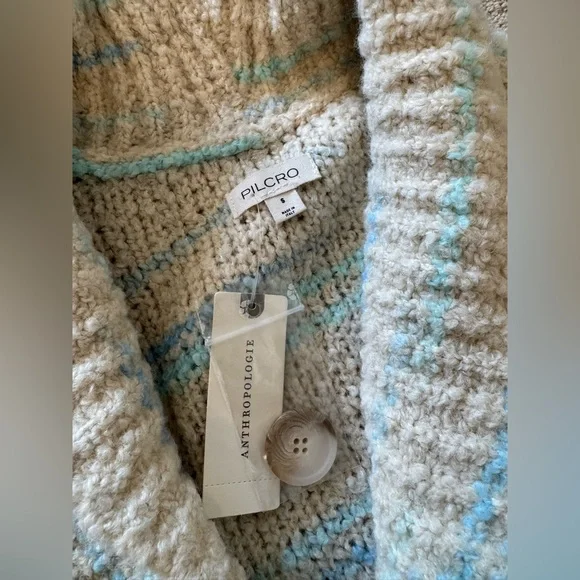 NWT Anthropologie Pilcro Beige and Blue Oversized Cardigan Sweater w/ Pockets - Picture 11 of 11